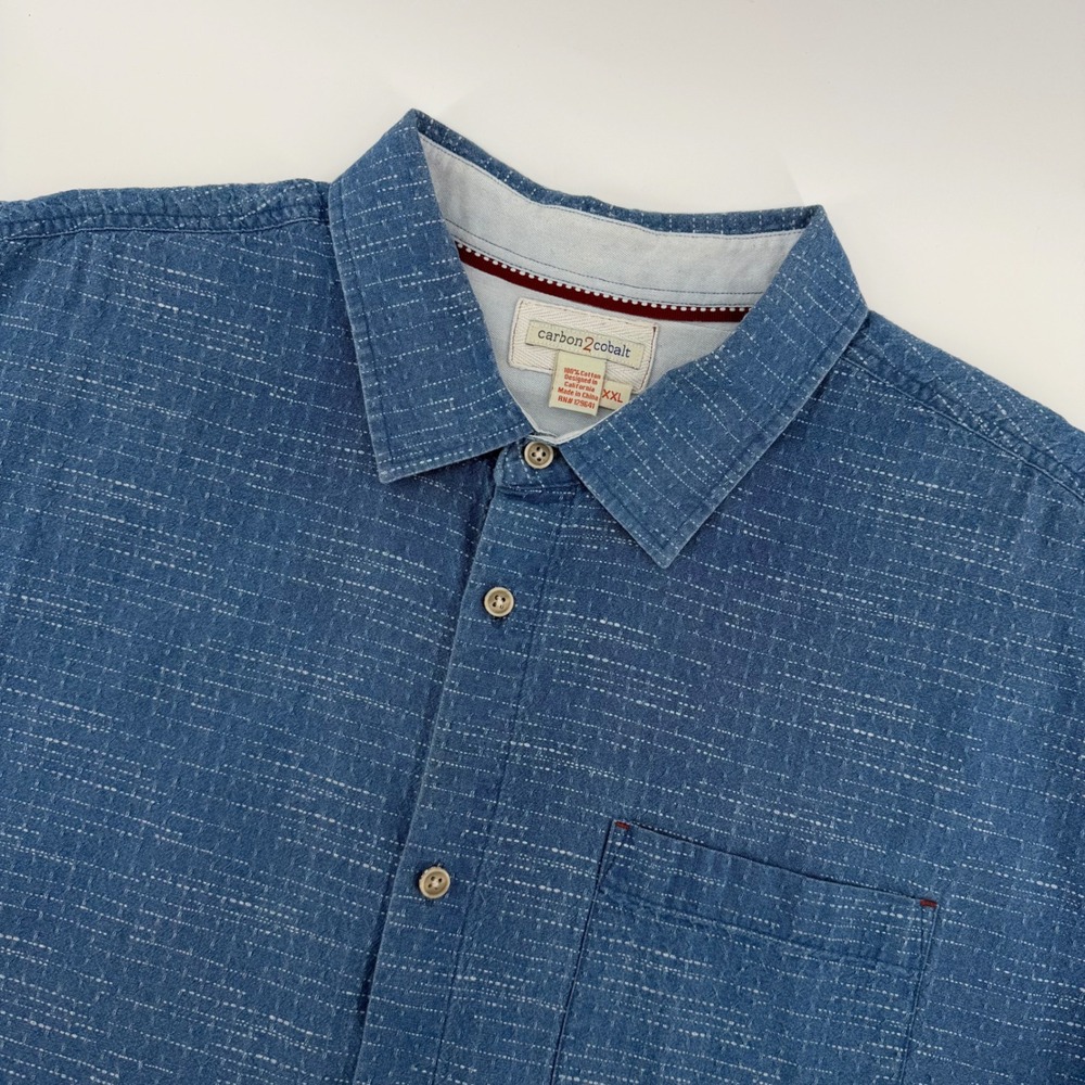 Carbon2Cobalt Button Down Shirt Mens XXL Blue Textured Slub Short Sleeve 133650